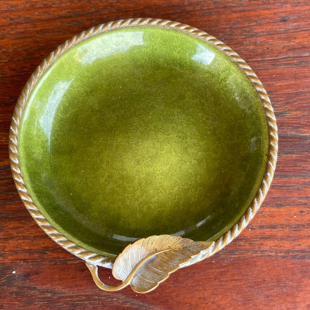 Mid Century Evans Green Guilloche Enamel Nut Dishes - Set Of 2